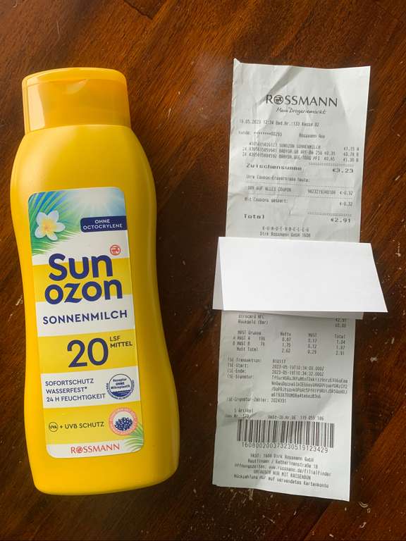 Sun Ozon Sonnenmilch LSF 20 400 ml Rossmann mit 10 % Coupon / App
