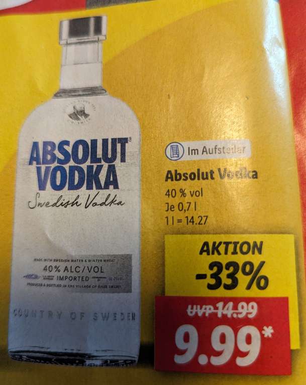 Absolut Vodka 0,7 l bei Lidl