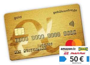[Advanzia Bank] Mastercard Gold Kreditkarte · 50€ Bestchoice Gutschein (inkl. Amazon) · dauerhaft kostenlos · weltweit gebührenfrei bezahlen