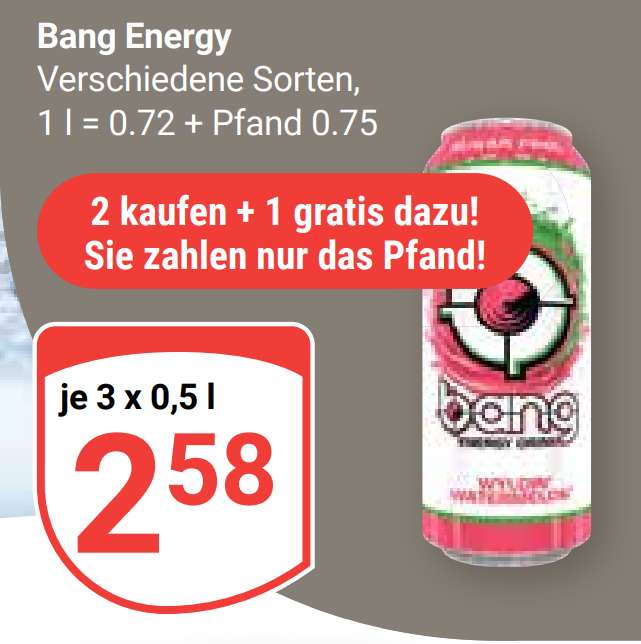 [Globus] Bang Energy 500ml Dose, 3 Stück für 2,58€ (+ Pfand)