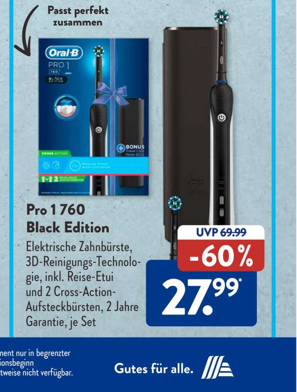 [Aldi Süd] Braun Oral B Pro 1 760 Black Edition elektrische Zahnbürste