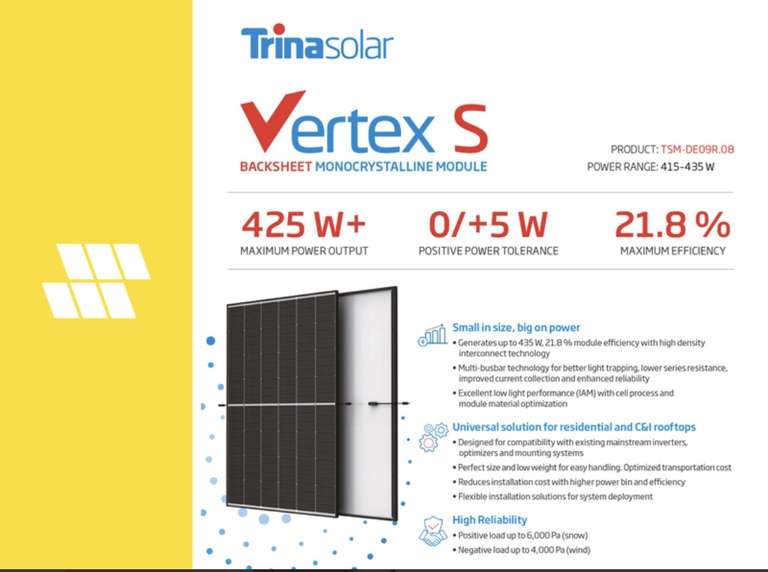 Trina Solar TSM-425DE09R.08 Vertex S 425Wp (Mindestbestellmenge 36 Stück, keine MwSt)