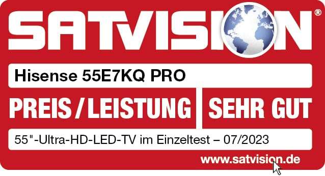 Hisense 55E7KQ Pro (55 Zoll), 4K UHD, QLED, Smart TV, (nach CB eff. 388€) BESTPREIS HDR, Dolby Vision IQ, 144Hz, HDMI 2.1