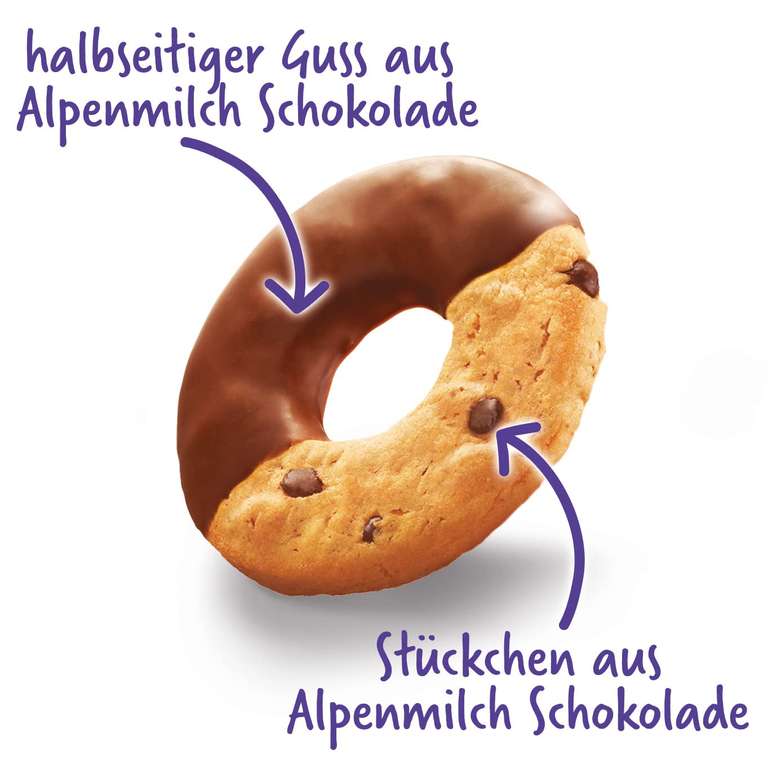 Milka Cookie Loop 12 x 154g, Ringförmige Kekse mit Alpenmilch Schokoladenstückchen [PRIME/Sparabo]