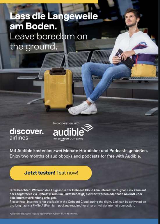 Audible 2 Monate kostenlos über Discover Airlines (Neukunden)