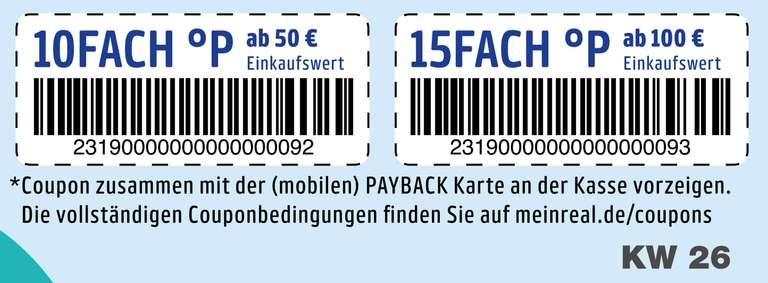 [REAL] 10-/15-fach Payback Punkte Coupon (5%/7,5%) ab 50€/100€ bis 01.07.2023