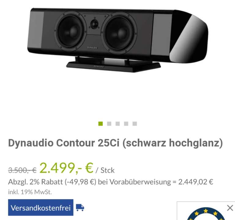[HiFi] Dynaudio Contour 25Ci (schwarz hochglanz) für 2499€ inkl. Versand anstatt 3150€ - via Vorkasse 2449,02€