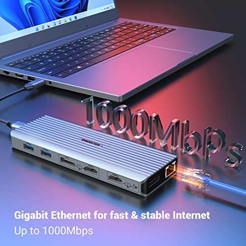 Universal Docking Station für M1/M2 MacBook Pro/Air, 11-in-1 3xUSB 3.1 10 Gbit/s Triple Display (2 4K HDMI, 2 DP, 100W PD, Ethernet, Audio)