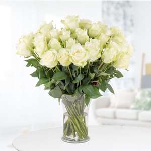blumenshop: 40 Weiße Rosen (40cm) inkl. kostenloser Grußkarte oder Videobotschaft | 7-Tage-Frischegarantie