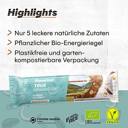 (Prime Warehouse Deals) Powerbar True Organic Oat Bar - 16er Pack Energieriegel vegan - MHD 30.04.2023 - Almond Coconut / Mandel Kokosnuss