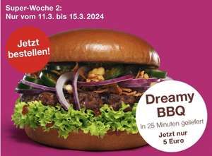 Burgerme Super-Wochen: Dreamy BBQ Burger für nur 5€ (MBW 9,99€) es ist möglich mehrere Burger für jeweils 5€ zu bestellen [ Lokal ]