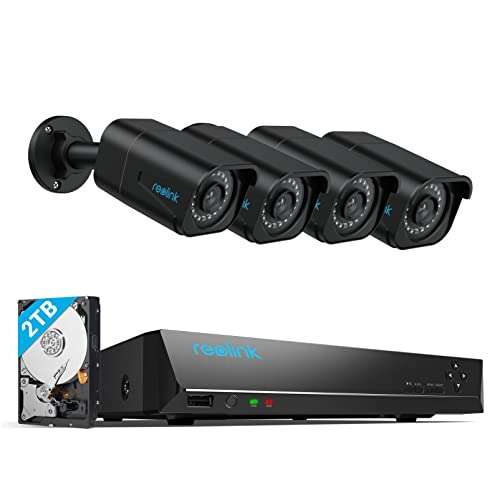 Reolink 4K Überwachungskamera Aussen Set, 8CH Videoüberwachung mit 4X 8MP PoE IP Kamera und 2TB HDD NVR Schwarz