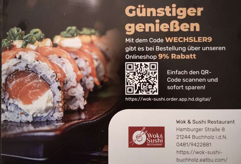 9% Rabatt auf Bestellungen bei Wok and Sushi Buchholz (Lokal)