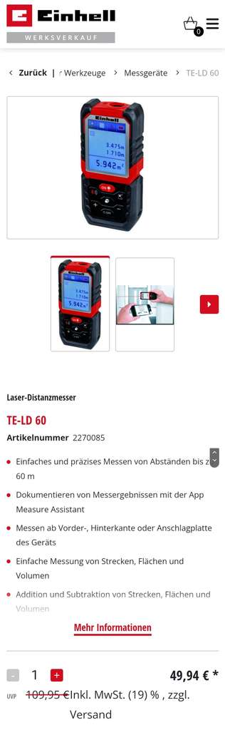 Einhell TE-LD 60 Laser-Distanzmesser | mydealz