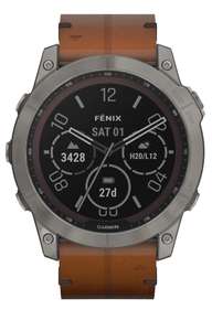 GARMIN FĒNIX 7X Touchscreen Smartwatch - SAPPHIRE SOLAR "010-02541" Slate grey Titanium with brown band