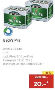 [Netto MD] Beck's Pils 2x Kiste a 20x0,5 Liter für 20€
