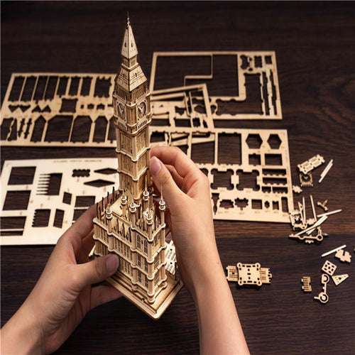 Rolife Architektur 3D-Holzpuzzle mit Lichtern: Tower Bridge (113 Teile) und Big Ben (220 Teile)