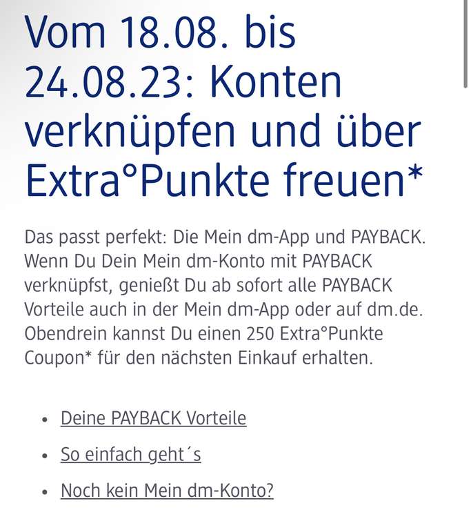 DM Kontoverknüpfung 250 Extra Punkte Coupon Payback