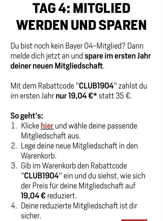 Bayer 04 Leverkusen Mitgliedschaft für 19.04€ statt 35€
