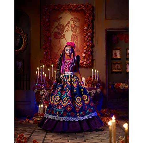 Barbie 2022 Día De Muertos Puppe mit traditionellem Rüschenkleid, Blumenkrone und Calavera-Gesichtsbemalung, Geschenk für Sammler
