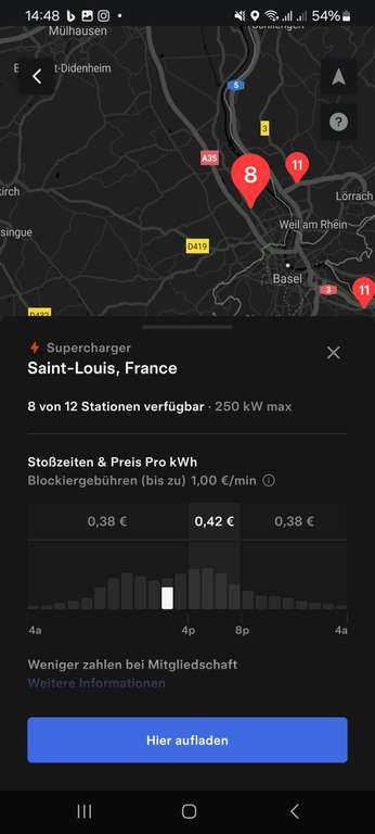 38Ct/kwh ohne Mitgliedschaft bei Tesla Supercharger als Fremdlader! Frankreich (Grenzgänger) | Magnifique courant nucléaire!