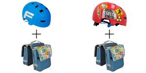 Fischer Fahrradhelm Kinder MTB S/M + Gepäckträgertasche 6L | BMX Helm in zwei Farben, Größe 54 bis 58 cm