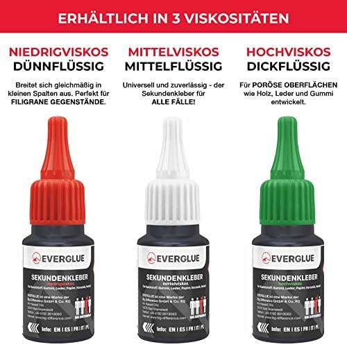 Everglue Sekundenkleber dickflüssig à 20g für präzises Kleben und schnelle Reparaturen - extra stark 4€ (Prime MP)