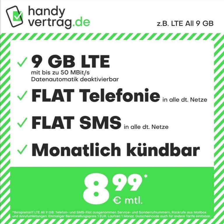 [Amazon] handyvertrag.de/Drillisch 9 GB LTE + Allnet + SMS-Flat + VoLTE & WLAN Call für 8,99€ / 6€ AG / monatlich kündbar