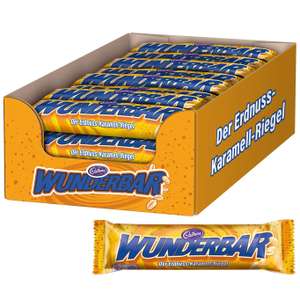WUNDERBAR Peanut 24 x 49g, Einzeln verpackte Erdnuss-Karamell-Riegel mit knackigen Erdnusstückchen (Prime)