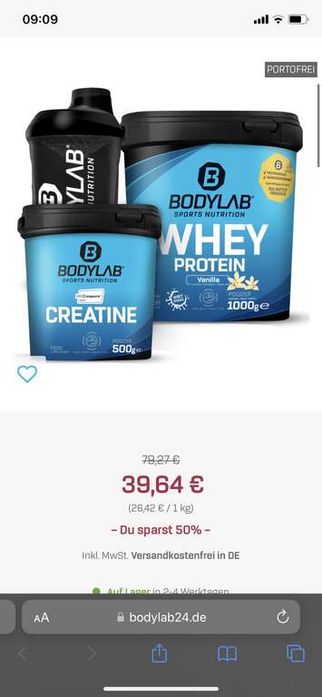 Bodylab24 1kg Whey Protein + 500g Creapure (+Shaker)