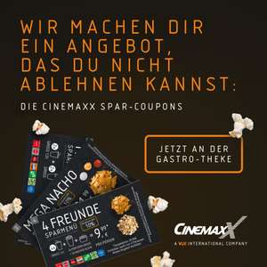 (Lokal) CinemaxX Sparcoupons (z.B. 2x 1l Getränk + 1x Groß Popcorn + 1 Groß Nacho für 20,49 €)