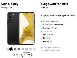Telekom Magenta Mobil Young M oder L Aktion mit Samsung Galaxy S22 plus 256 GB oder S22 Ultra