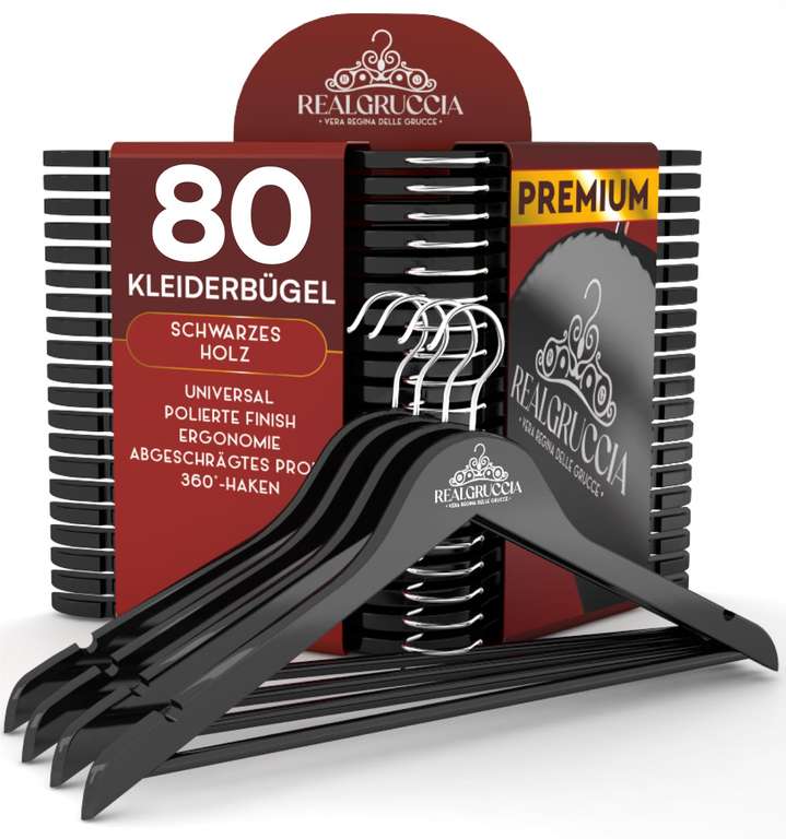 80 Stück Kleiderbügel Aus Holz – Anti-Rutsch-Einkerbungen, Polierte Oberfläche & Drehhaken, Weiß