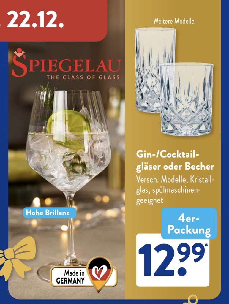 Spiegelau 4er Set Gläser (Nachtmann Noblesse) für 12,99 € bei ALDI SÜD