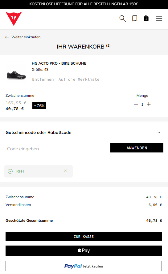 Dainese MTB Sale: bis zu 70 % Rabatt + 20 % extra über Corporate Benefits, z. B. HG Acto Pro für 46,78 €