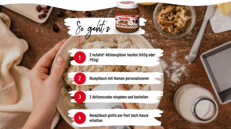 Gratis personalisiertes nutella Rezeptbuch beim Kauf von 2 nutella Aktionsgläsern (31.10. - 28.02.2023) 