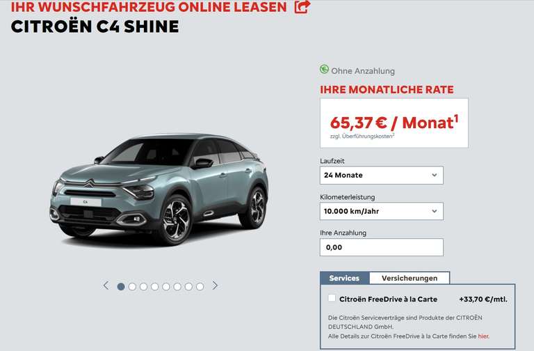 [Privatleasing] Citroën C4 SHINE | 131 PS | 10000km | 24 Monate | LF 0,22 | ===> 65€ (eff. 107€)