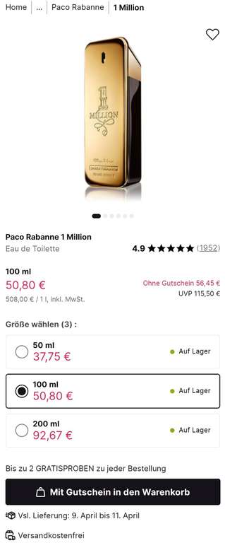 Paco Rabanne 1 Million Eau de Toilette 100ml [Flaconi]