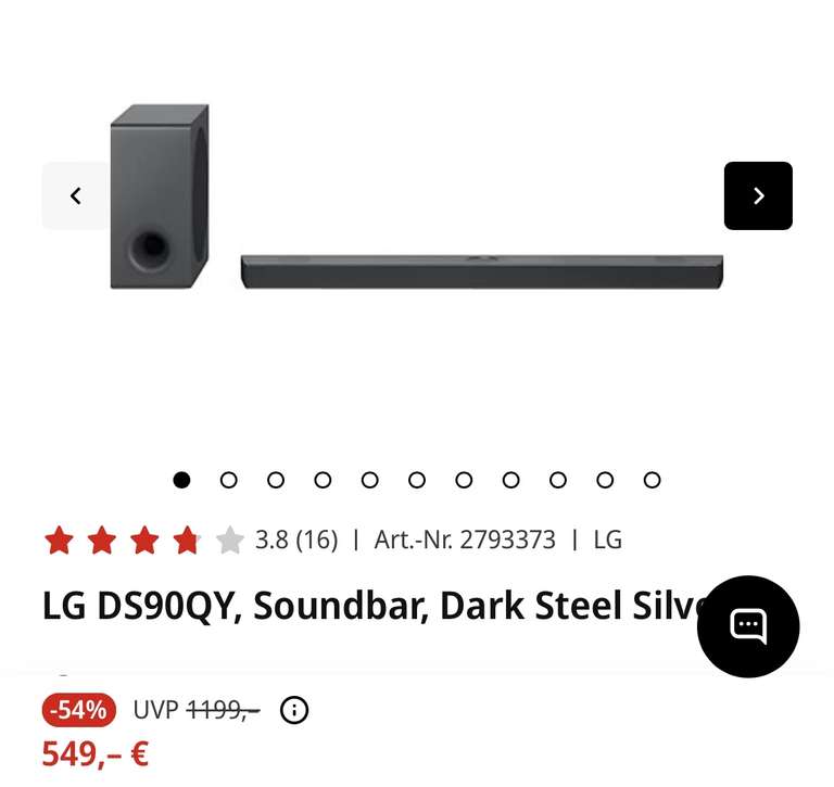 LG DS90QY Soundbar für effektiv 499€ mit Cashback