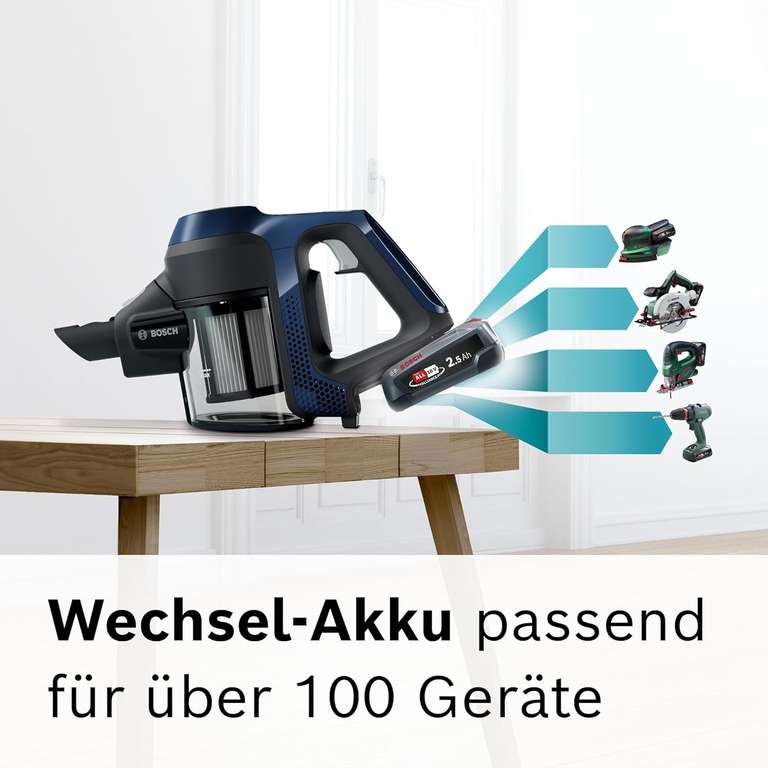 Bosch Akku-Staubsauger Unlimited Serie 6 BBS611PCK (kabel-/beutelloser Handstaubsauger inkl. Wandhalterung & Zubehör, alle Bodenarten)