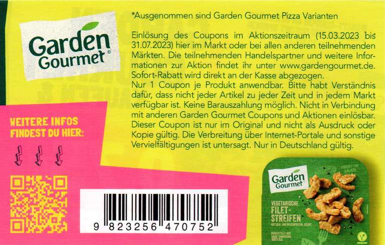 0,75€ Coupon für den Kauf eines Garden Gourmet Produktes nach Wahl bis 31.07.2023