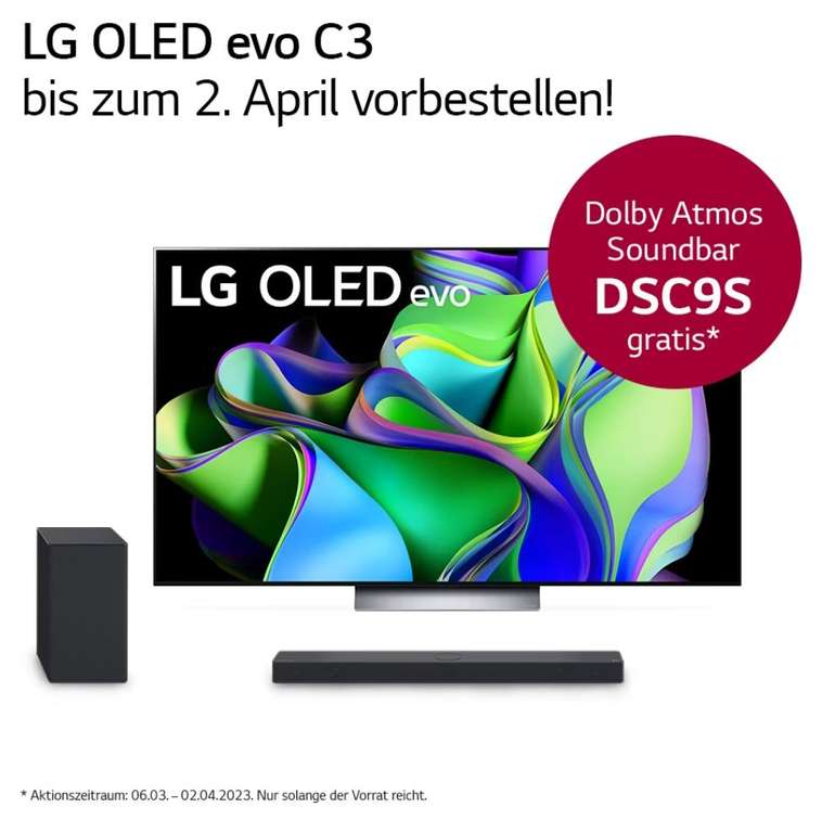 LG OLED C3 Vorbesteller-Angebot: 55"-, 65"- oder 77"-Fernseher mit kostenloser Soundbar DSC9S