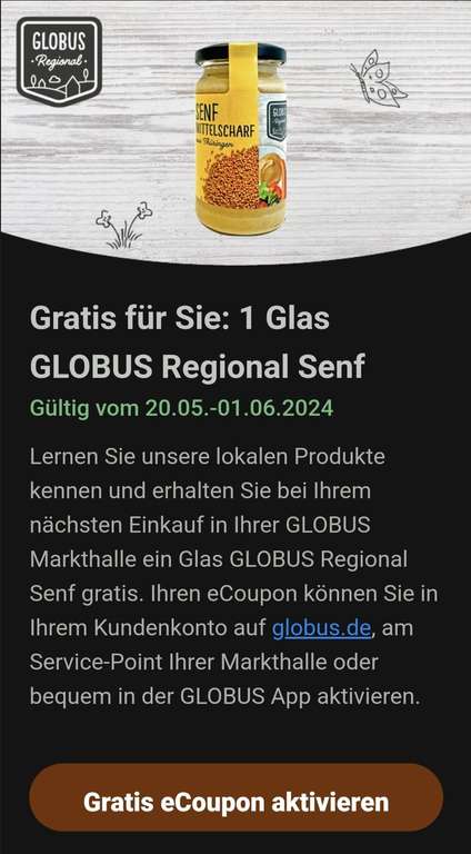 Globus - Gratis: 1 Glas GLOBUS Regional Senf