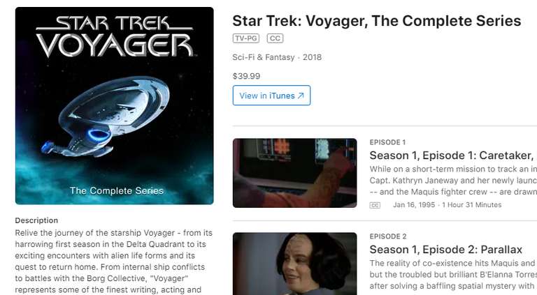 [Itunes US] Star Trek Serien Sale - TOS für $30, DS9 für $40, TNG für $50 und mehr - digitale TV Shows - nur OV