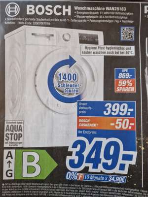 (Lokal?) Bosch Waschmaschine WAN28183 (abzgl. Cashback 349€)