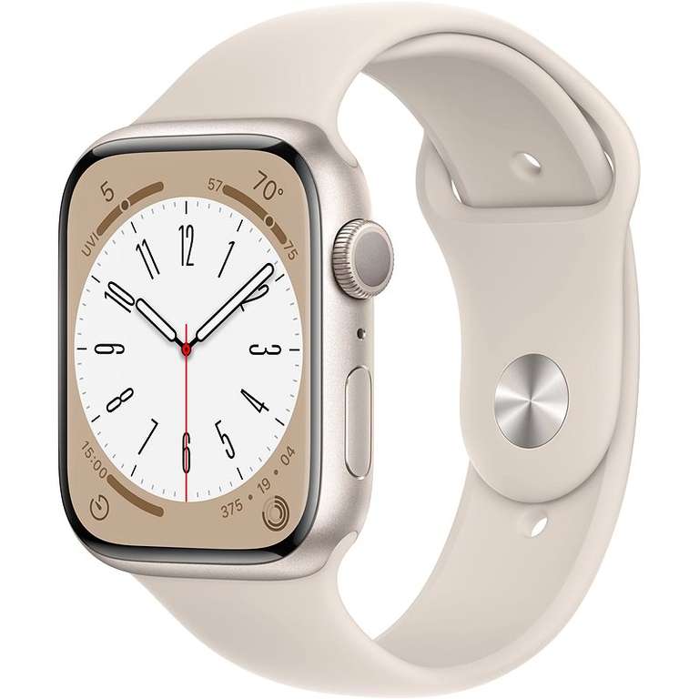 Apple Watch Series 8 45mm Aluminiumgehäuse Polarstern mit weißem Sportarmband