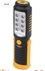 Brennenstuhl LED Taschenlampe mit Batterie/SMD LED Handleuchte mit 250+100lm 10h Leuchtdauer, drehbarer Haken und Magnet