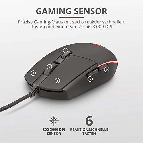 Trust Gaming GXT 838 Azor Gaming Tastatur und Maus Set, Deutsches QWERTZ Layout, LED Beleuchtung (Prime)