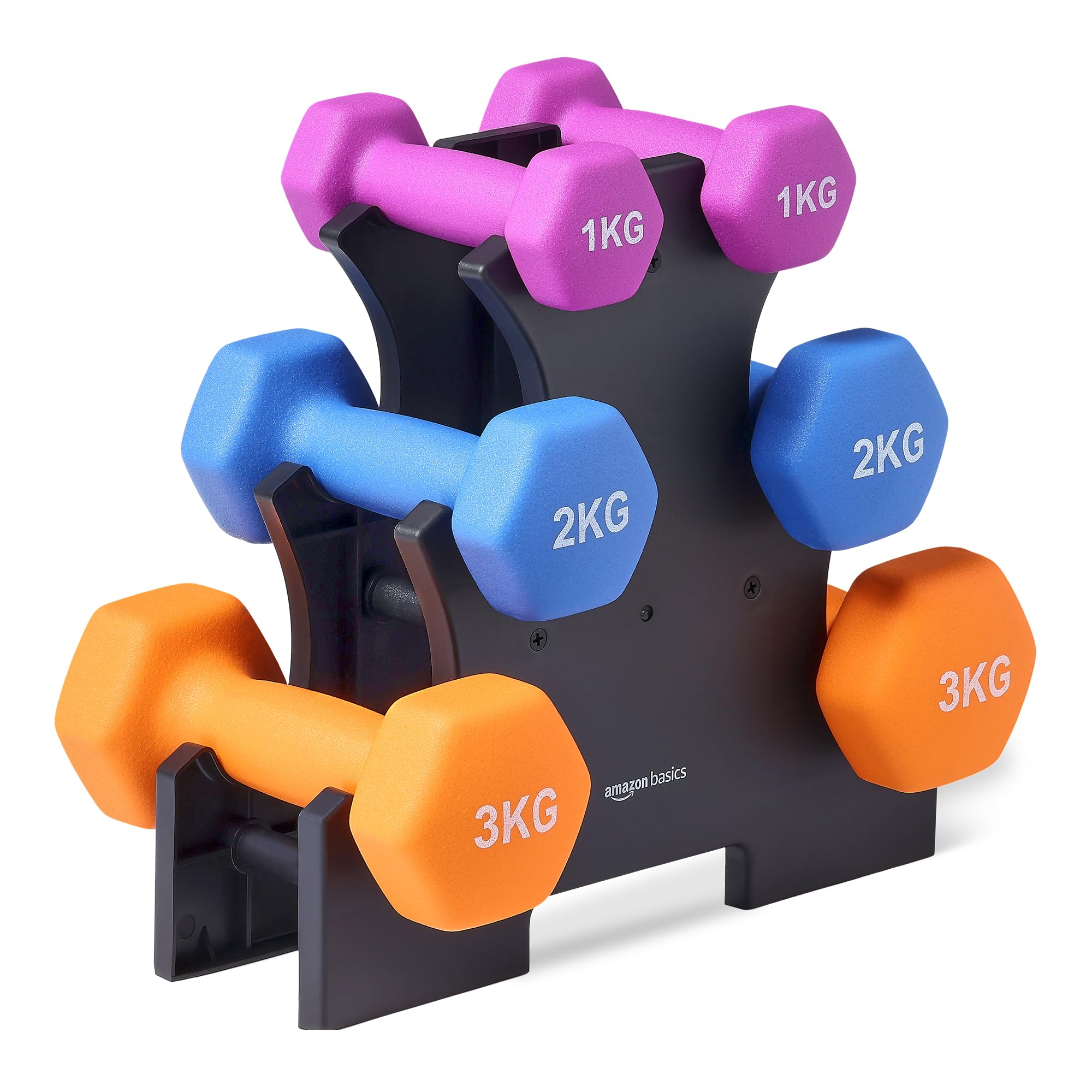 [Prime] Amazon Basics Neopren Hanteln Gewichte, Hantelset, 3er-Set, 1, 2 und 3 kg, Sechseckig, für Krafttraining und Fitnesskurse