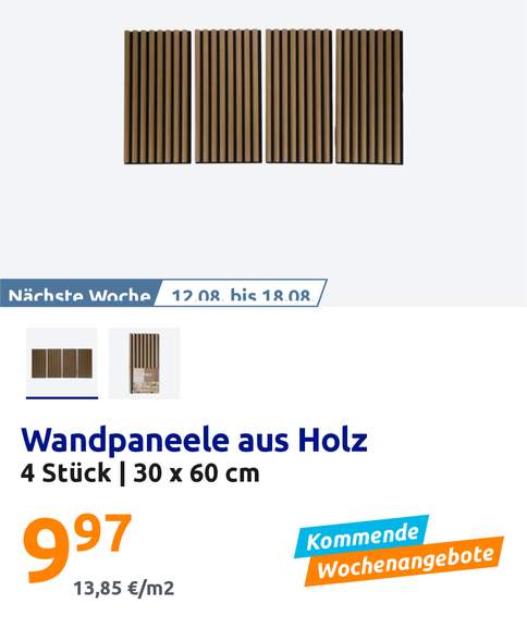 Holz Akustikpaneele 4er Set Hell/Dunkel – 4x60x30 cm, 13,85 €/m² bei Action at Action